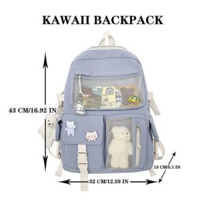 HUAFOOK Kawaii Backpack with Kawaii Pin Cute Accessories ?Kawaii Girl Backpack Cute Backpack Cute Aesthetic Backpack for School (Bule,One size)