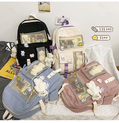 HUAFOOK Kawaii Backpack with Kawaii Pin Cute Accessories ?Kawaii Girl Backpack Cute Backpack Cute Aesthetic Backpack for School (Bule,One size)