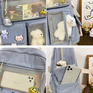 HUAFOOK Kawaii Backpack with Kawaii Pin Cute Accessories ?Kawaii Girl Backpack Cute Backpack Cute Aesthetic Backpack for School (Bule,One size)