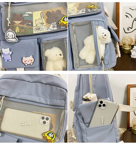 HUAFOOK Kawaii Backpack with Kawaii Pin Cute Accessories ?Kawaii Girl Backpack Cute Backpack Cute Aesthetic Backpack for School (Bule,One size)