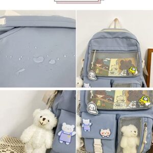 HUAFOOK Kawaii Backpack with Kawaii Pin Cute Accessories ?Kawaii Girl Backpack Cute Backpack Cute Aesthetic Backpack for School (Bule,One size)