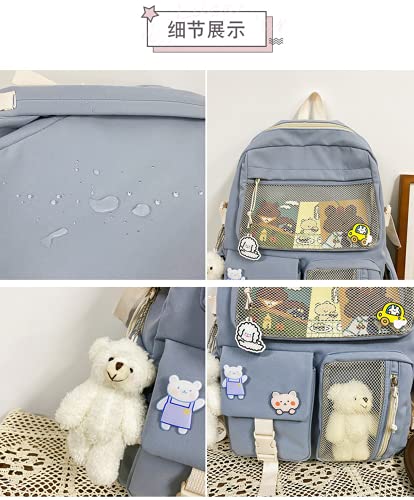 HUAFOOK Kawaii Backpack with Kawaii Pin Cute Accessories ?Kawaii Girl Backpack Cute Backpack Cute Aesthetic Backpack for School (Bule,One size)