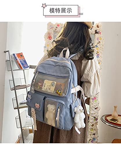 HUAFOOK Kawaii Backpack with Kawaii Pin Cute Accessories ?Kawaii Girl Backpack Cute Backpack Cute Aesthetic Backpack for School (Bule,One size)