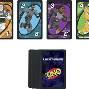 Mattel Games UNO Disney and Pixar Lightyear Card Game, Travel Game with Movie-Themed Deck in Collectible Tin for 2-10 Players