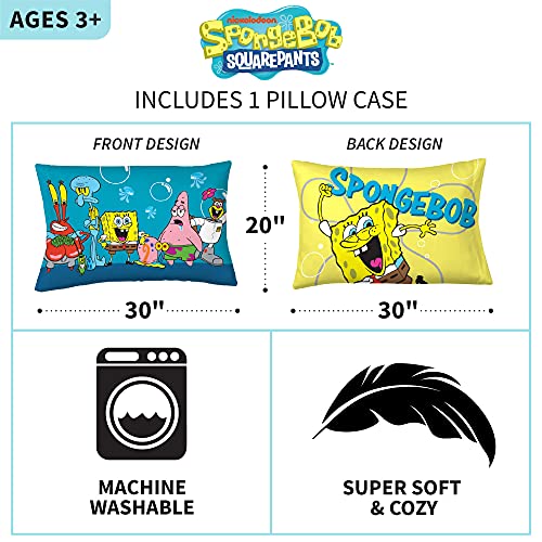 Franco Kids Bedding Super Soft Microfiber Reversible Pillowcase, 20 in x 30 in, Spongebob Squarepants