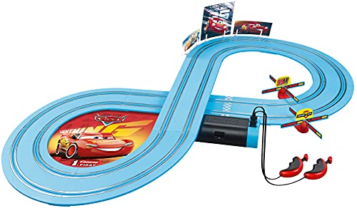 Carrera First Disney/Pixar Cars - Slot Car Race Track - Includes 2 Cars: Lightning McQueen and Dinoco Cruz - Battery-Powered Beginner Racing Set for Kids Ages 3 Years and Up
