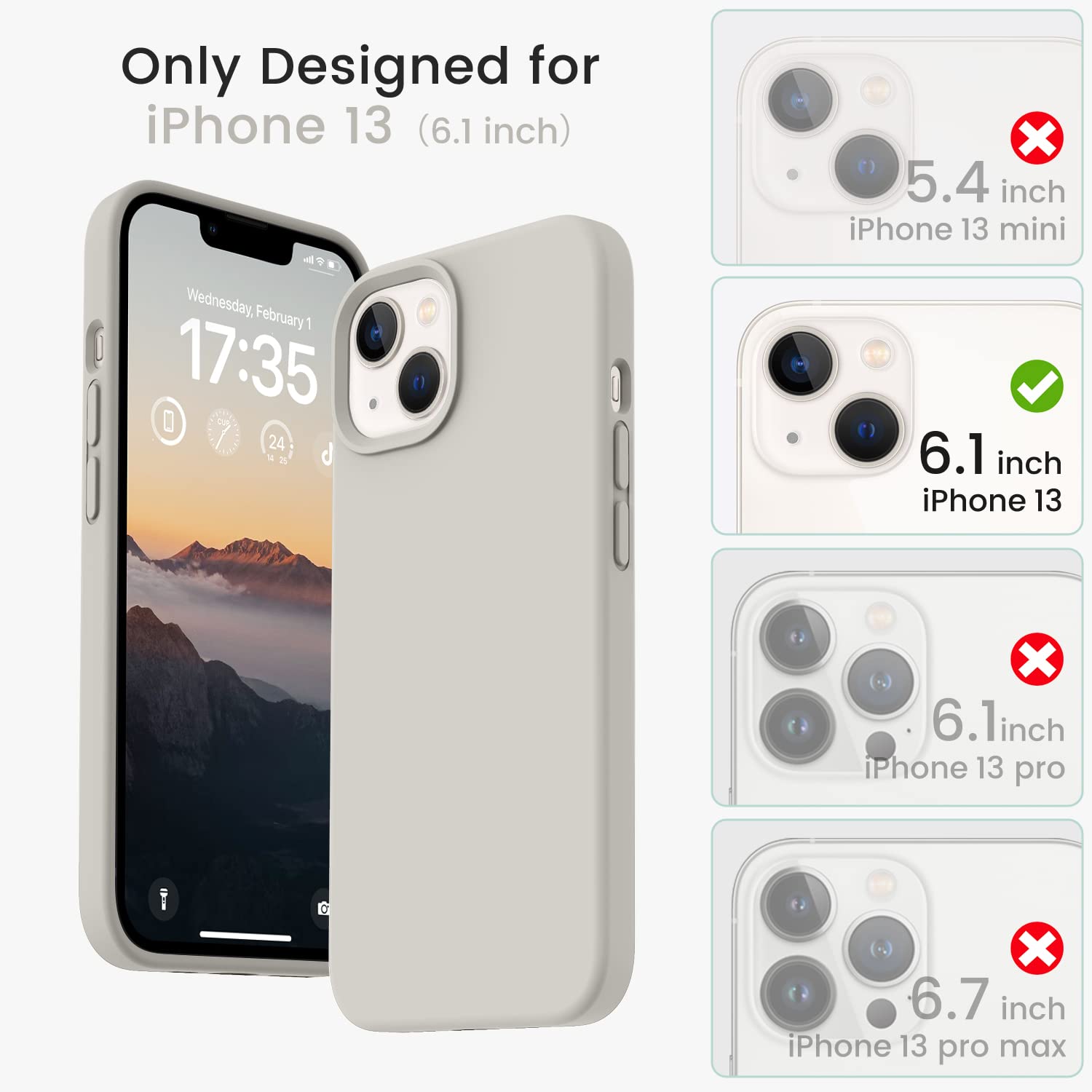 RAIZUS iPhone 13 Case, Silicone Phone Case with Slim Shockproof Soft Anti-Scratch Microfiber Lining, 6.14 inch, White Stone