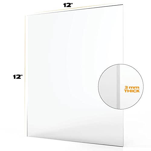 Clear Plexiglass Sheets 12" x 12" - 3 Pack - 1/8" (3mm) Thick - with Easy-to-Use Ruler Guides - Acrylic Sheets for Laser Cutting, DIY Projects & Signs. Easy to Cut & Drill Plastic Sheets