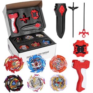 ruolan battling top metal fusion evolution master burst gyro toys spinning tops set, combat high performance game with 2 launchers gift for children boys kids (6pcs)