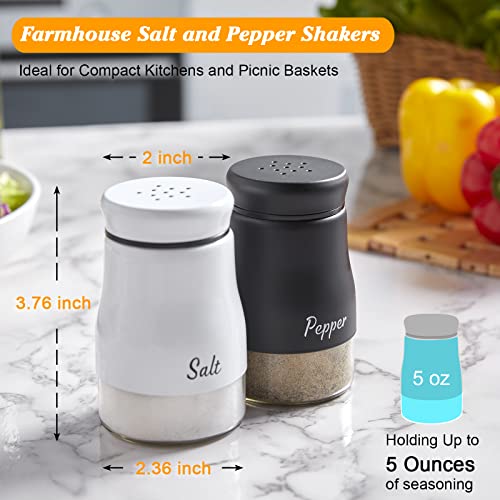 Salt and Pepper Shakers Set, Bivvclaz 5 Ounce Stainless Steel Salt and Pepper Dispenser with Glass Bottom, Cute Salt and Pepper Shakers for Modern Home Kitchen Decor, Easy Filling