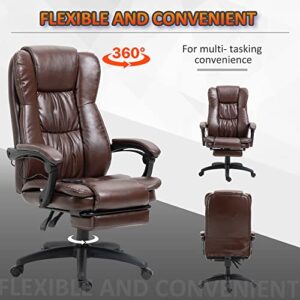 Vinsetto High Back Massage Office Chair with 6-Point Vibration, 5 Modes, Executive Chair, PU Leather Swivel Chair with Reclining Back, and Retractable Footrest, Brown