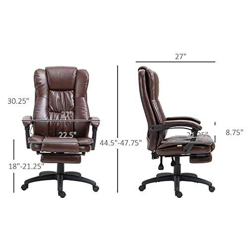 Vinsetto High Back Massage Office Chair with 6-Point Vibration, 5 Modes, Executive Chair, PU Leather Swivel Chair with Reclining Back, and Retractable Footrest, Brown