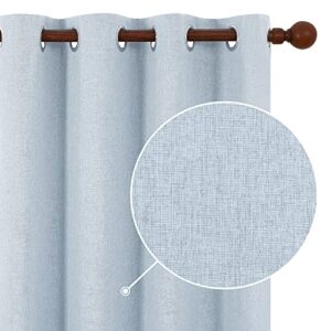 deconovo faux linen total blackout curtains, grommet thermal insulated curtain, extra long draperies for bedroom (light blue, 52x108 inch, 1 pair)