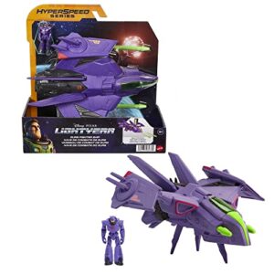 mattel lightyear toys hyperspeed series zurg fighter ship 9.25 inches long authentic detail, with zurg figure 2.25 inches tall, fan gift ages 4 years & up