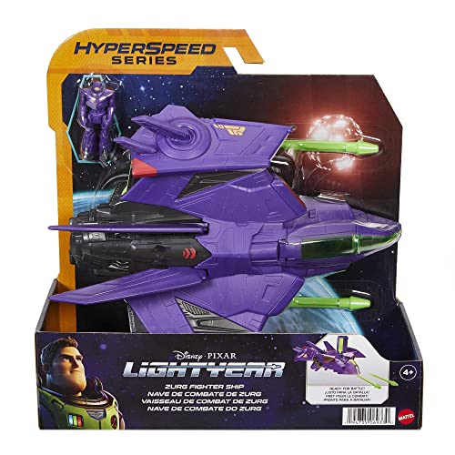 Mattel Lightyear Toys Hyperspeed Series Zurg Fighter Ship 9.25 Inches Long Authentic Detail, with Zurg Figure 2.25 Inches Tall, Fan Gift Ages 4 Years & Up