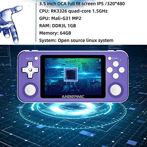 Voacle RG351P Handheld Game Console, Retro Game Console Open Linux Tony System RK3326 Chip 64G TF Card 2500 Classic Games 3.5 Inch IPS Screen (Purple)