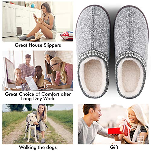 House Bedroom Slippers for Women Indoor and Outdoor with Fuzzy Lining Memory Foam（Light Grey,7/8）