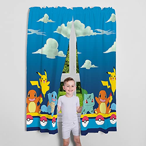 Franco Kids Room Window Curtain Panels Drapes Set, 82 in x 63 in, Pokemon, Multicolour