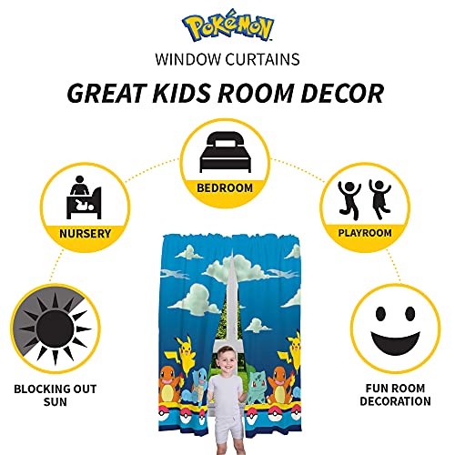 Franco Kids Room Window Curtain Panels Drapes Set, 82 in x 63 in, Pokemon, Multicolour