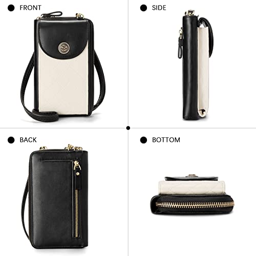 BROMEN Small Cell Phone Purse Crossbody Bags for Women Vegan Leather Wallet Purse with Credit Card Holder Black with White