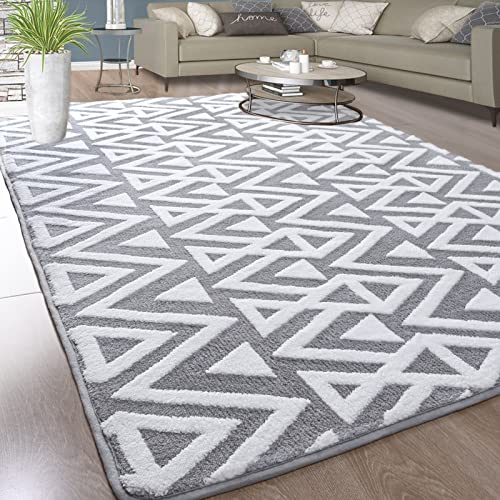 Ompaa Ultra Soft Shaggy Rugs Memory Foam Bedroom Carpet, Grey 4 x 6 Feet, Plush Geometric Textured Area Rugs for Living Room Couch Dorm Bedside Kids Girls Teens Room Nursery Decor Floor Mat