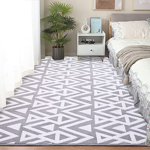 Ompaa Ultra Soft Shaggy Rugs Memory Foam Bedroom Carpet, Grey 4 x 6 Feet, Plush Geometric Textured Area Rugs for Living Room Couch Dorm Bedside Kids Girls Teens Room Nursery Decor Floor Mat