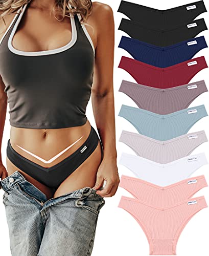 FINETOO 10 Pack Womens Cotton Underwear Sexy Stretch Bikini Panties Low Rise Hipster Ladies Soft V-Waist Cheeky S-XL