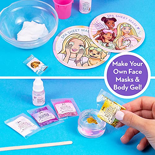 Barbie Cosmetic Case by Horizon Group USA, DIY Beauty Kit for an at-Home Spa Day, Create Your Own Face Sheet Masks, Nail Art & Body Glitter, Includes Reusable Storage Case with Removable Tray