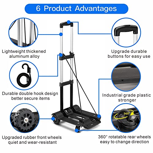 Folding Hand Truck,Luggage Cart with Wheels Foldable,Lightweight Aluminum Portable Foldable Dolly Cart for Car Seat Wheels for Airport Travel Cart Dolly