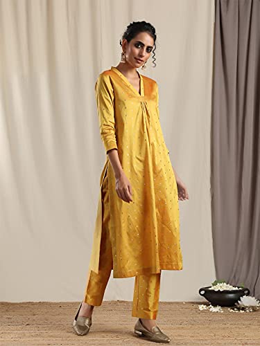 Indian Kurti for Womens With Pant | Art Silk Woven Kurta Kurtis Dress For Women Tops Tunic Yellow