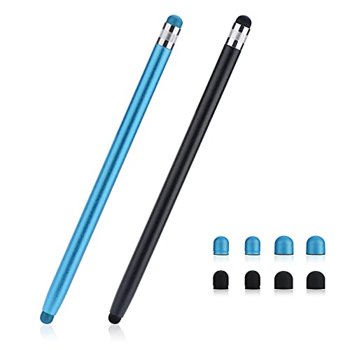 Stylus Pens for Touch Screens (2 Pcs), Capacitive Stylus 2 in 1 Tips Sensitivity Pen for iPad iPhone Tablets Samsung Galaxy All Universal Touch Screen Devices - Black/Blue