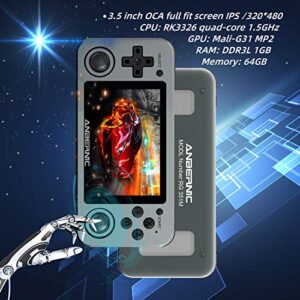 HAIHUANG RG351M Retro Game Console,WiFi Built-in Online Sparring, Handheld Game Console with 64G TF Card 2500 Classic Games, Portable Game Console 3.5 inch IPS Screen Happy Time with Kids (Gray)