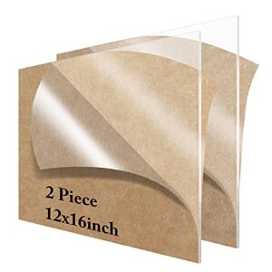 2 piece12” x 16”Acrylic Sheet Clear Cast Plexiglass Small Panel 1/8ThickTransparent Plastic Plexi Glass Board with Protective Paper for Signs,Clear Acrylic Perspex Sheet Plastic Sheeting…