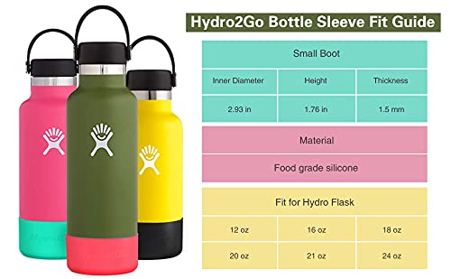 Hydro2Go Protective Silicone Boot Sleeve For Hydro Flask 12-40 oz and Other Sport Water Bottle, Flex Bottle Bottom Cover, Anti-Slip, Anti-Scratch, Anti-Collision, BPA Free Bumper. (black, 12 to 24 oz)