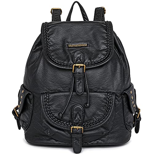 Montana West Backpack Purse for Women Soft Washed Leather Drawstring Casual Travel Large Backpacks, MWC-043BK