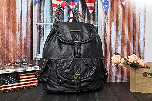 Montana West Backpack Purse for Women Soft Washed Leather Drawstring Casual Travel Large Backpacks, MWC-043BK