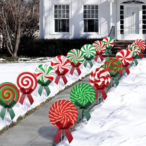 christmas outdoor yard signs peppermint corrugated yard decorations with stakes and bow xmas yard decorations candy garden sign waterproof cardboard lawn signs for pathway walkway decor (15)