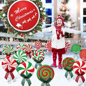 Christmas Outdoor Yard Signs Peppermint Corrugated Yard Decorations with Stakes and Bow Xmas Yard Decorations Candy Garden Sign Waterproof Cardboard Lawn Signs for Pathway Walkway Decor (15)