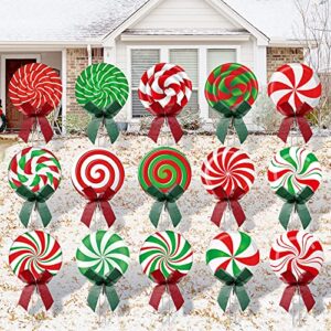 Christmas Outdoor Yard Signs Peppermint Corrugated Yard Decorations with Stakes and Bow Xmas Yard Decorations Candy Garden Sign Waterproof Cardboard Lawn Signs for Pathway Walkway Decor (15)