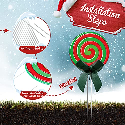 Christmas Outdoor Yard Signs Peppermint Corrugated Yard Decorations with Stakes and Bow Xmas Yard Decorations Candy Garden Sign Waterproof Cardboard Lawn Signs for Pathway Walkway Decor (15)