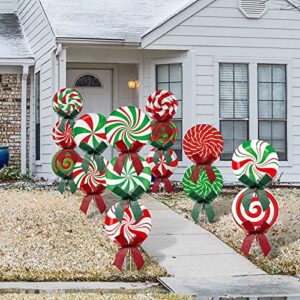 Christmas Outdoor Yard Signs Peppermint Corrugated Yard Decorations with Stakes and Bow Xmas Yard Decorations Candy Garden Sign Waterproof Cardboard Lawn Signs for Pathway Walkway Decor (15)