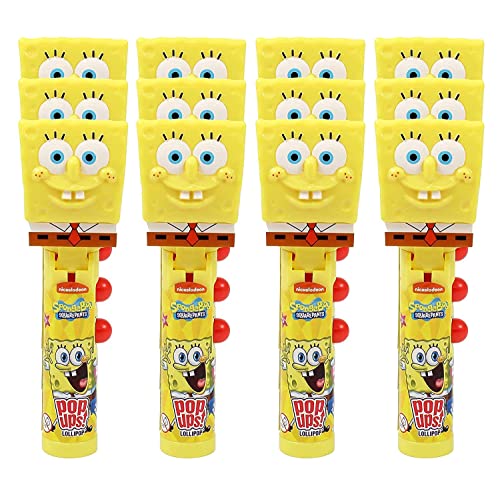 Pop Ups! Spongebob Squarepants Lollipop Holder | Collectable Spongebob Toy Lollipop Case | Party Favors for Halloween, Goodie Bags, Piñata Candy, Game Prizes | Bulk Set of 12 | Lollipops Included