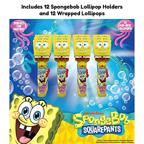 Pop Ups! Spongebob Squarepants Lollipop Holder | Collectable Spongebob Toy Lollipop Case | Party Favors for Halloween, Goodie Bags, Piñata Candy, Game Prizes | Bulk Set of 12 | Lollipops Included