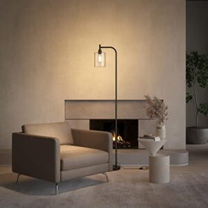 addlon Floor Lamps for Living Room with Glass lampshade, Modern Bright Floor Lamp with LED Bulbs Industrial Standing lamp for beroom, Tall Pole Lamps Office - Matte Black