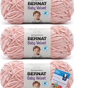 Bernat Baby Yarn Velvet Yarn - 3.5 Oz, Restful Rose - 3 Pack Bundle with Bella's Crafts Stitch Markers