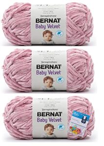 bernat baby velvet yarn - 3.5 oz, pink mist - 3 pack bundle with bella's crafts stitch markers