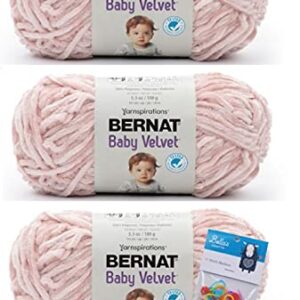 Bernat Baby Velvet Yarn - 3.5 Oz, Pink Dusk - 3 Pack Bundle with Bella's Crafts Stitch Markers