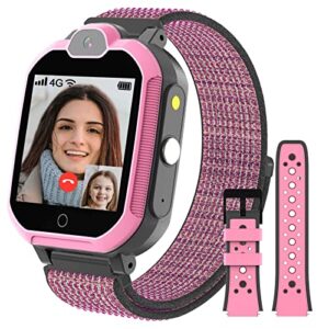 pthtechus 4g smart watch for kids with sim card, kids phone smartwatch gps tracker, call, voice & video chat, alarm, pedometer, camera, sos, touch screen wifi music wrist watch for 4-12 boys girls