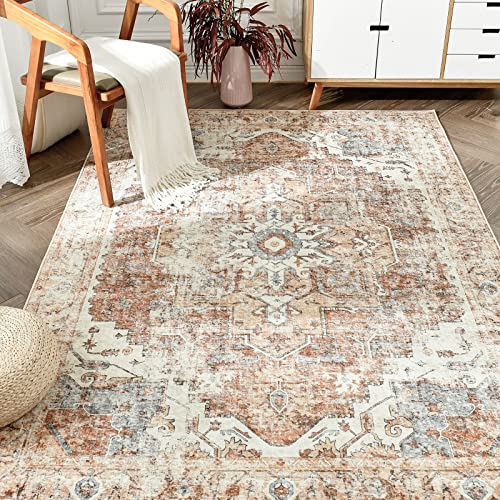 JINCHAN Area Rug 3x5 Persian Rug Vintage Rug Indoor Floor Print Distressed Carpet Brick Red Multi Thin Rug Chenille Mat Foldable Accent Rug Lightweight Kitchen Bathroom Living Room Bedroom Dining Room