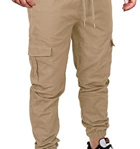 OUTSON Mens Fashion Joggers Sports Pants Casual Cotton Cargo Pants Gym Sweatpants Trousers Mens Long Pant Khaki